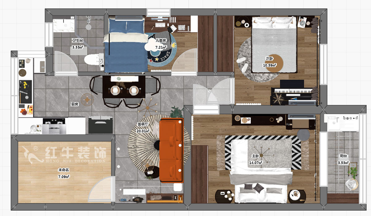 高灵慧_大四福巷3号501-70㎡-现代简约风格_3室1厅1卫（老房装修）_定制家￥120900_全包12